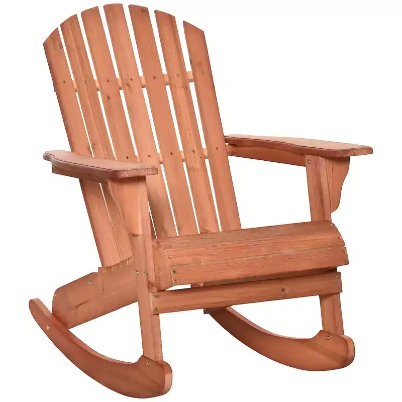 Wood Adirondack Outdoor Lounge Rocking Chair Fire Pit Seating with Slatted Wooden Design, Fanned Back