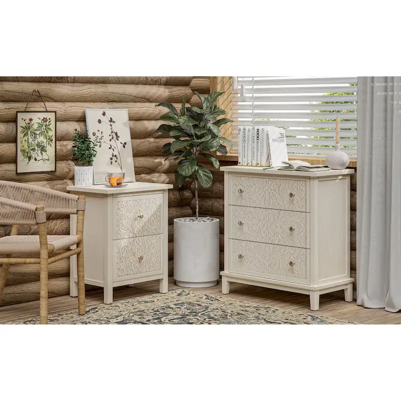 Farmhouse Fully-Assembled Nightstand with 2-Drawer