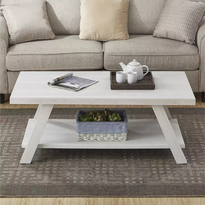 Fun little toys brand Athens Contemporary Wood Shelf Coffee Table in White Finish