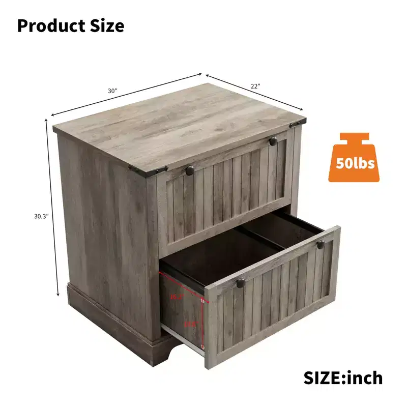 Farmhouse File Cabinet with 2 Drawers, Rustic Storage Cabinet for Home Office, A4/Letter/Legal Size Documents