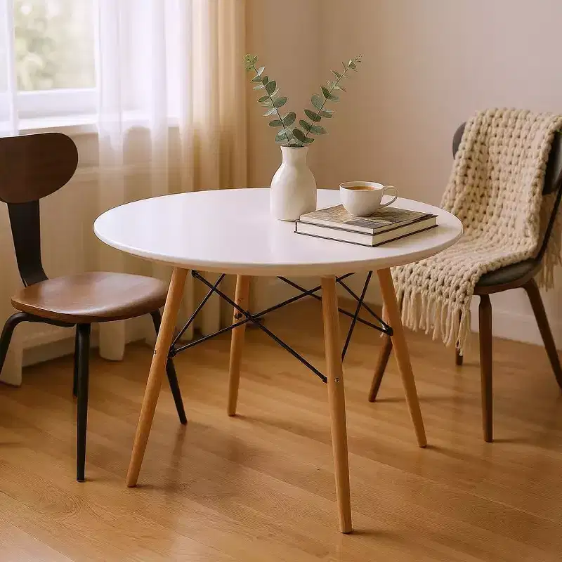 HomeRoots 36 White and Natural Wood Round Top Dining Table