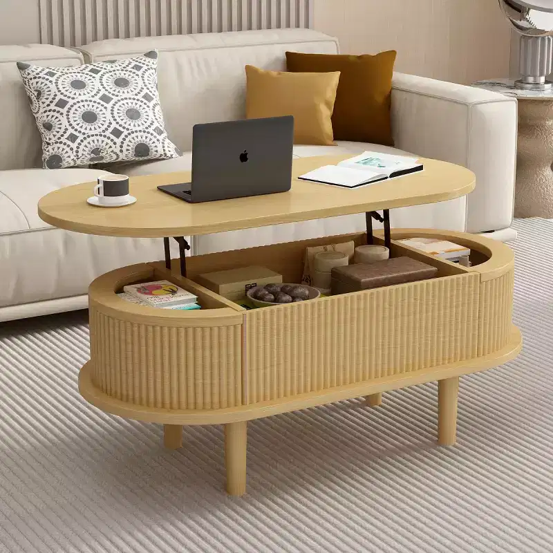 40 Modern Oval Lift-Top Coffee Table with Hidden Storage, Rustic Center Table for Living Room, Space-Saving Lift-Top Cocktail Table-Panipeachy