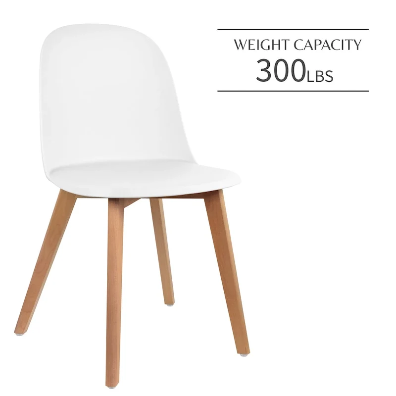 Set of 2 Dining Side Chair with Back Armless Plastic Seat Wooden Legs Kitchen Desk Task Computer