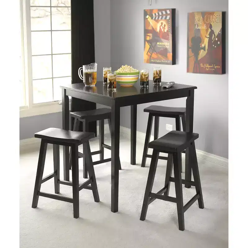 Buylateral 5pc Belfast Counter Height Square Dining Set with 4 Saddle Stools Black
