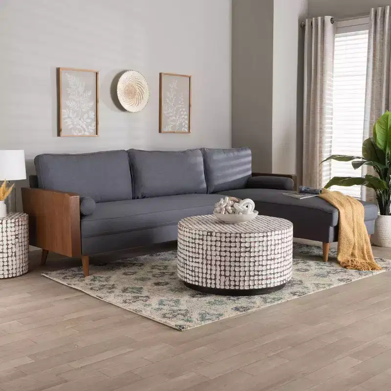 Fabric and Wood Right-Facing Sectional Sofa, L-Shape, Modern Living Room Couch