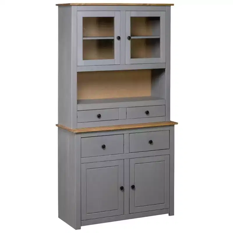 vidaXL Cabinet Wooden Display Case Storage Cabinet Solid Pine Panama Range