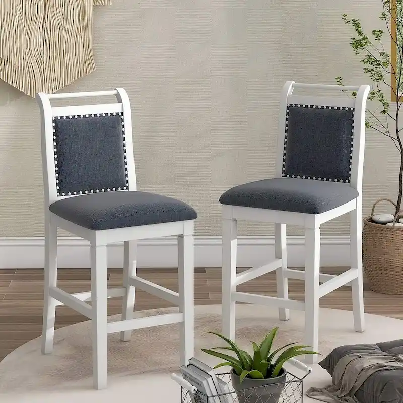 3-Piece Wood Counter Height Drop Leaf Dining Table Set with 2 Upholstered Dining Chairs