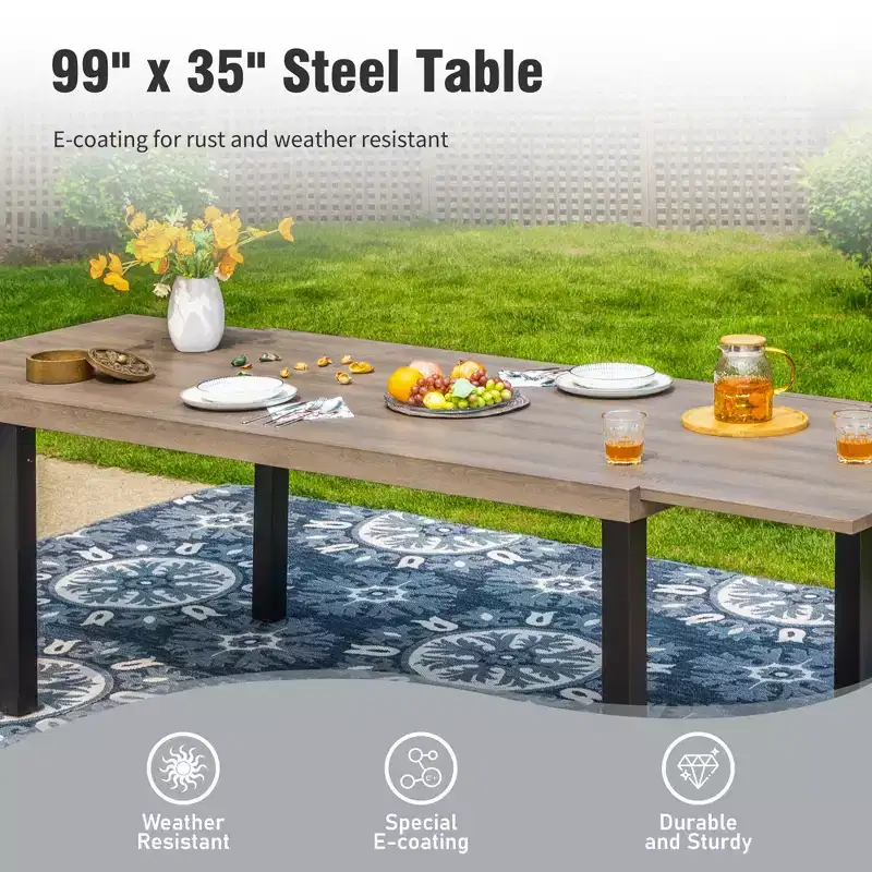 Captiva Designs 7pc Outdoor Patio Expandable Steel Dining Table & Crescent Arm Rattan Chairs