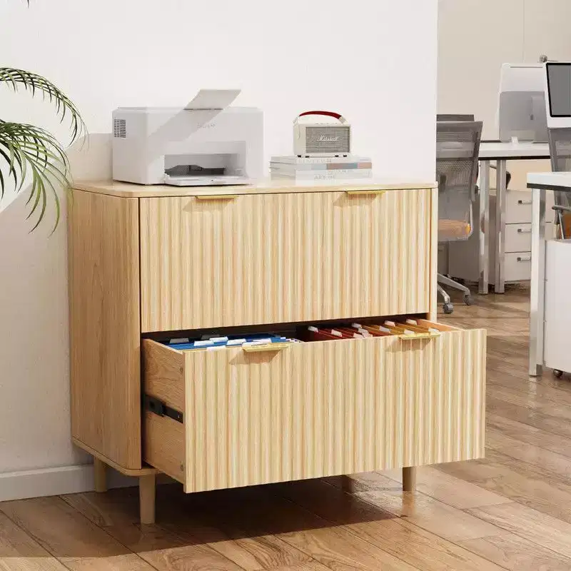 2 Drawer Fluted Wooden File Cabinet, Wide Drawer Design
