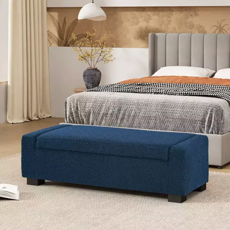 Indoor Upholstered Modern Storage Ottoman Blue