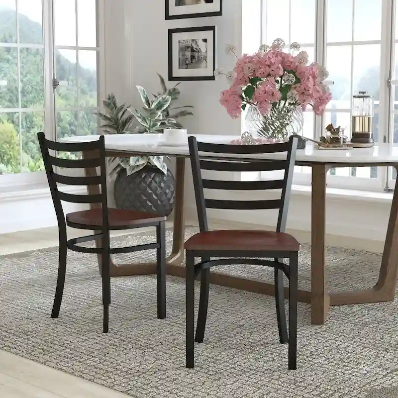 2 Pack Ladder Back Metal Restaurant Chair - 16.5W x 17D x 32.25H - 16.5W x 17D x 32.25H