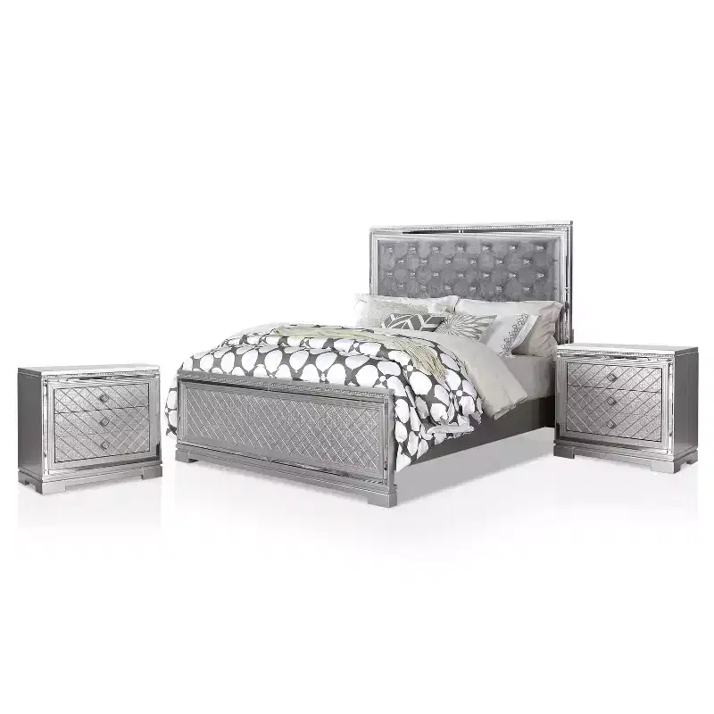 3pc Queen Tenaya Bed with 2 Nightstands Set Silver/Gray - HOMES: Inside + Out