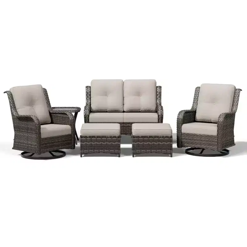 UPTIOT Premium 2-Seat Outdoor Sofa Set with Swivel Chairs & Multi-Functional Ottomans