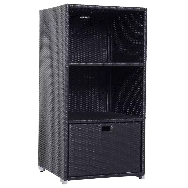 Poolside Towel Cabinet, Rattan Wicker with Storage,2-Tier Shelves and Bottom Drawer, for Pool, Patio Backyard, 47, Dark Brown
