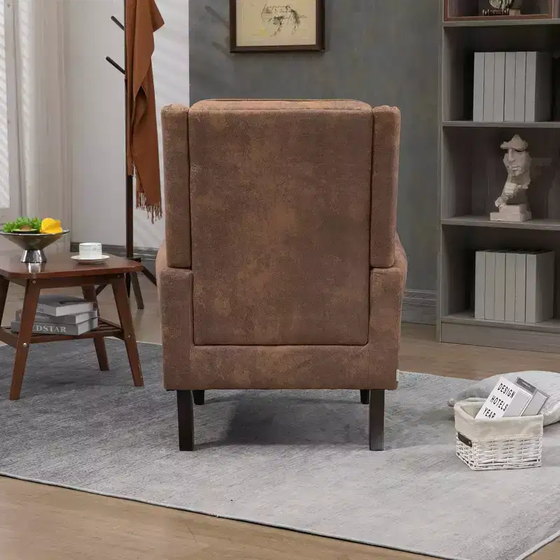 Wood Frame Armchair, Sturdy Wood Legs, Living Room Bedroom, Black PU