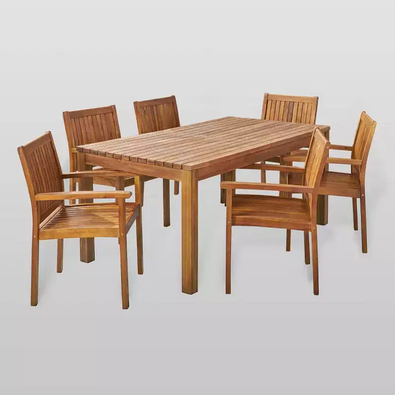 Wiloson 7pc Acacia Dining Set - Teak - Christopher Knight Home: Weather-Resistant, 6 Arm Chairs