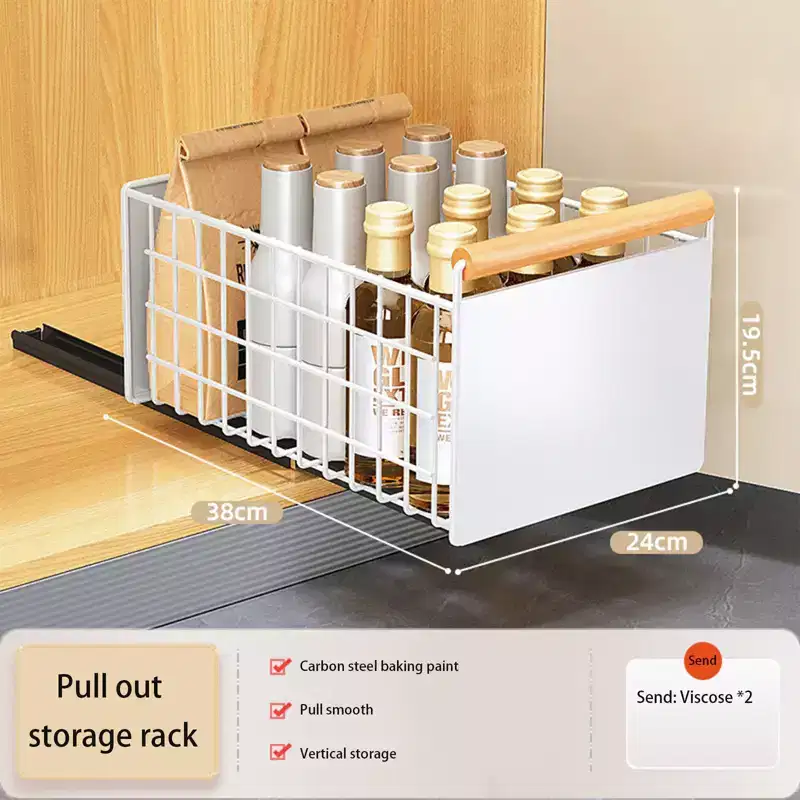 Pull Out Cabinet Telescopic Drawer, Kitchen Storage Shelf Basket Extendable Drawer, Slide Out Drawers for Kitchen Cabinets, Bathroom, White Bowl Rack