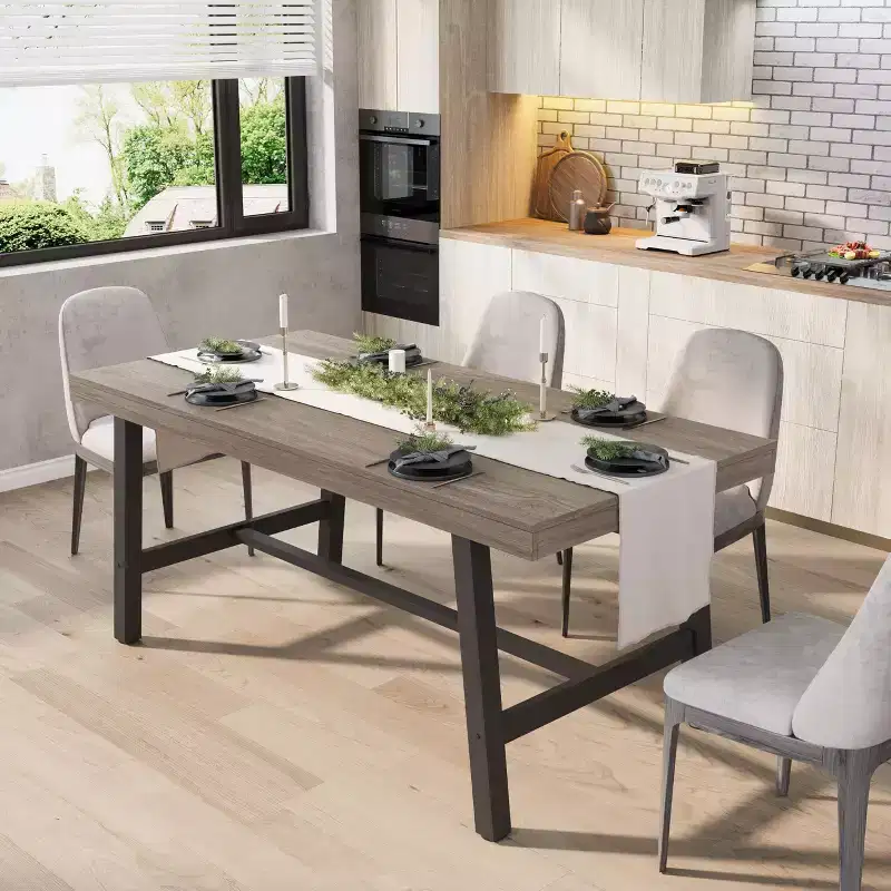 Industrial Wooden Dining Table for 4-6 People, 63 Long Rectangular Kitchen Table with Metal Legs, Dinner Table for Dining Room, No Chairs