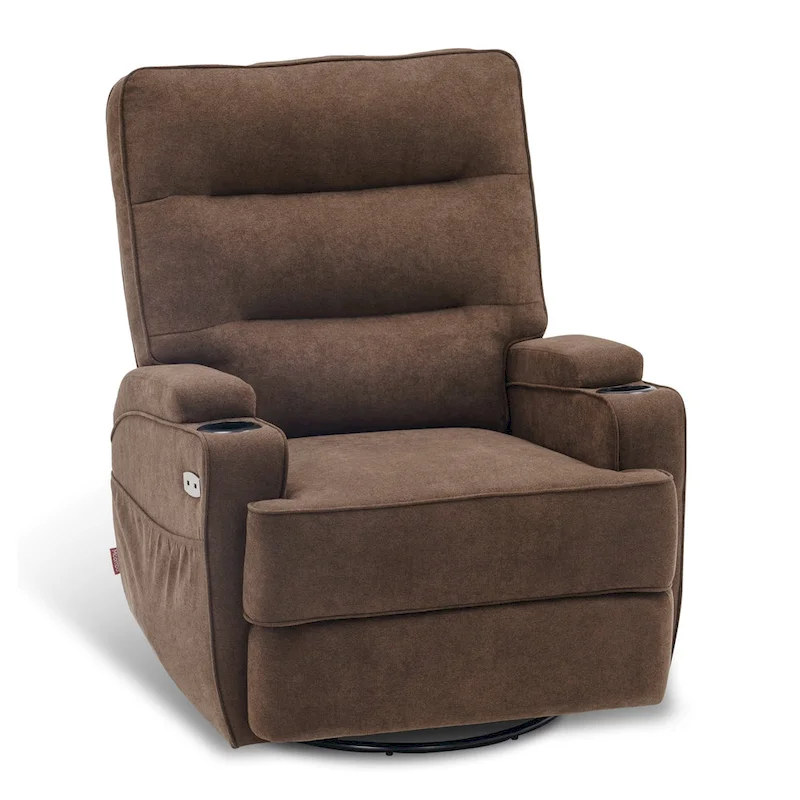 Electric Power Swivel Glider Recliner Chair with Heat and Massage, Fabric 7752