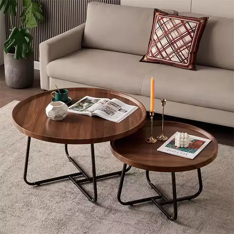 Nesting Coffee Table Set of 2 - Round Mid-Century Modern Tables for Living Room & Bedroom