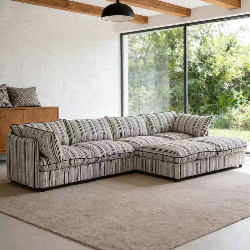 GDFStudio Jeju Modular 6 Piece Upholstered Storage 125'' U Sectional Sofa