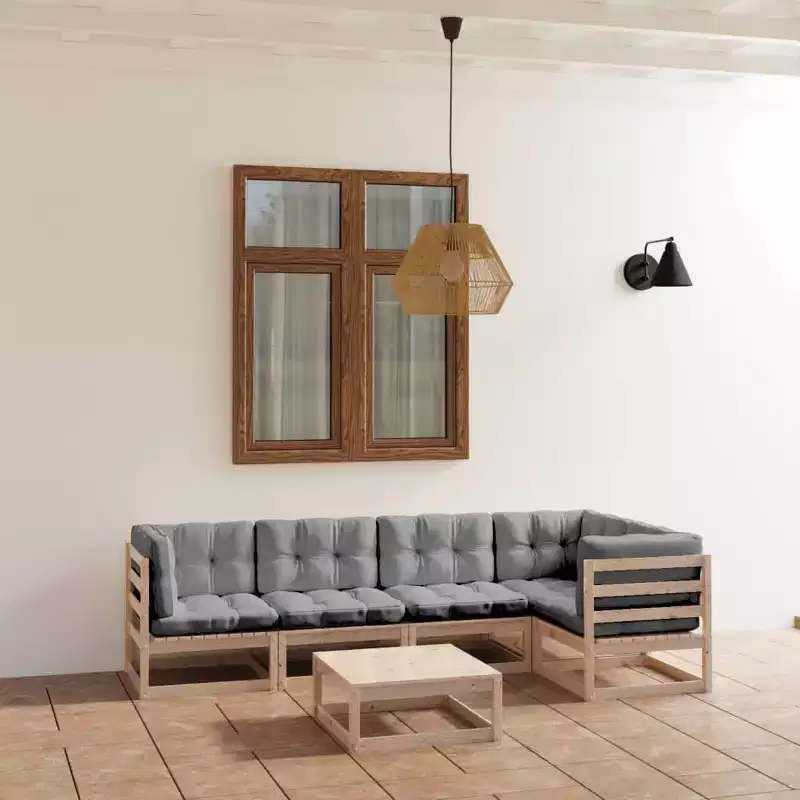 vidaXL Patio Lounge Set Outdoor Sofas with Cushions Solid Wood Pine - Natural With Cushion