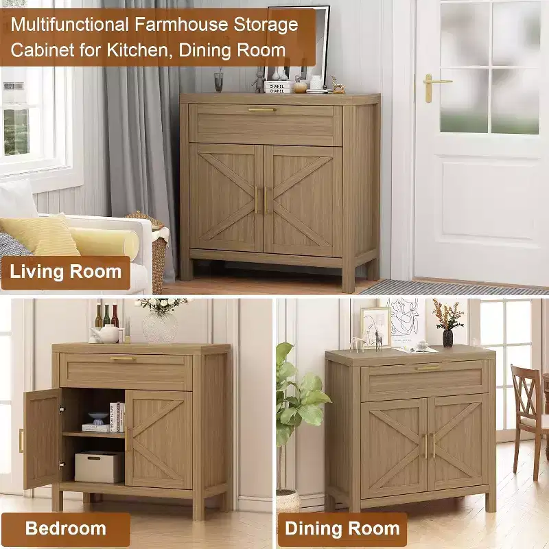 MDF & Metal Buffet Sideboard Cabinet 34.3''W x 35.4''H x 15.6''D