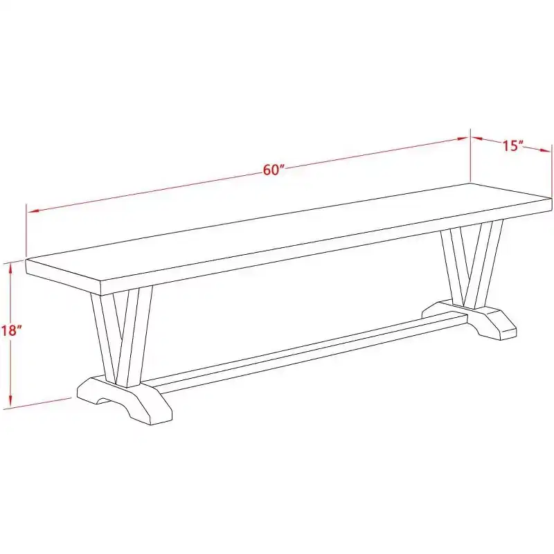 X-Style Modern Dining Room Bench with Wood Seat, 60x15x18 Inch, Pure White