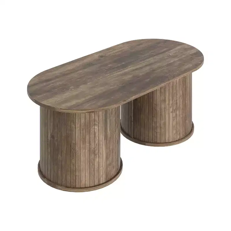 Fluted Oblong Coffee Table with Round Base 39.2