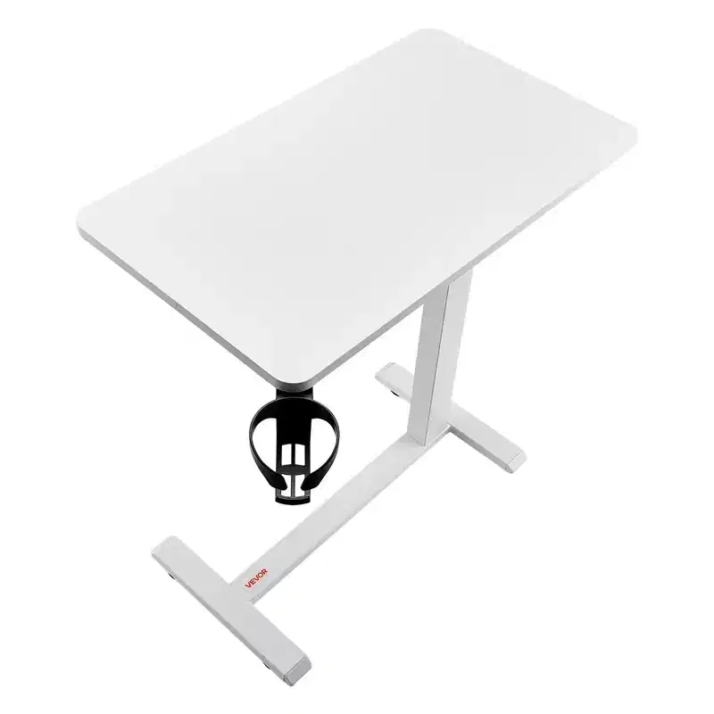 Overbed Table, Mobile Bed Side Table with Hidden Wheels, Height Adjustable Rolling Laptop Desk with Cup Holder, White