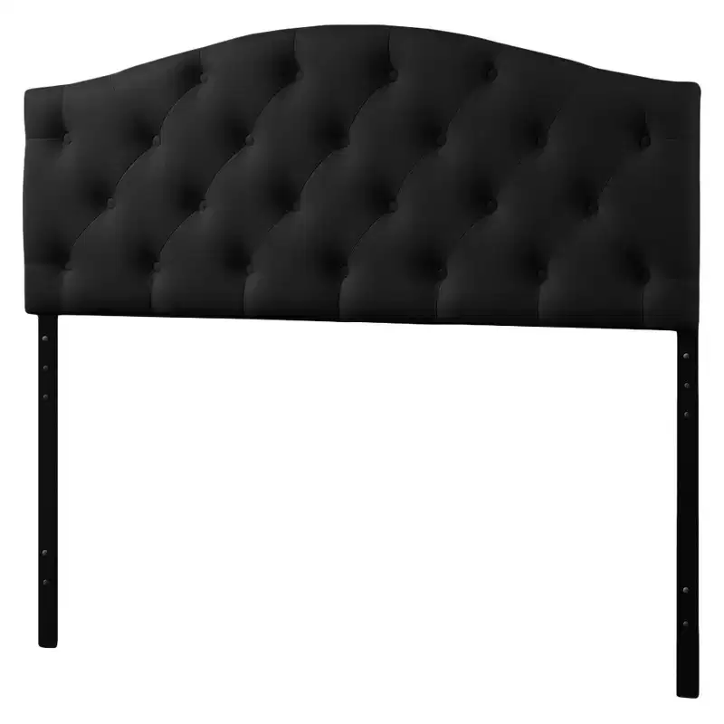 Faux Leather Button-Tufted Scalloped Headboard – Modern Contemporary, Adjustable Legs, 55.58