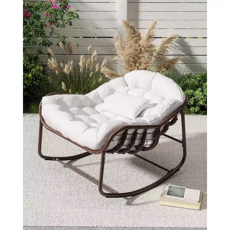 Acekool Oversized Wicker Rocking Chair - Plush Papasan-Style Seating for Indoor & Outdoor Use