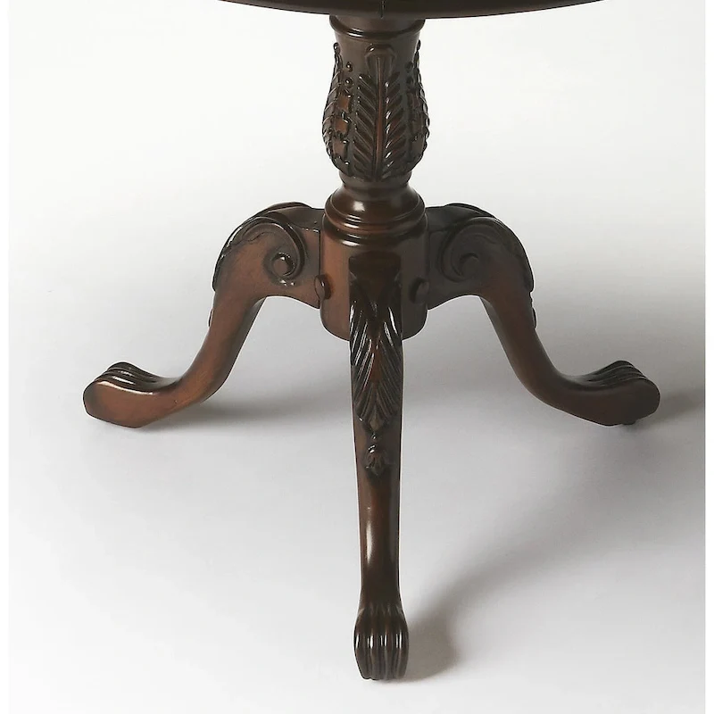 Traditional Round Wooden Pedestal Table in Cherry Finish - Dark Brown