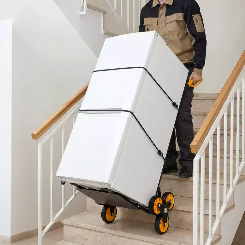 VEVOR Stair Climbing Cart, 440 lbs Stair-Climbing Capacity, Heavy-Duty Folding Trolley Cart with Telescoping Handle, Black+Orange