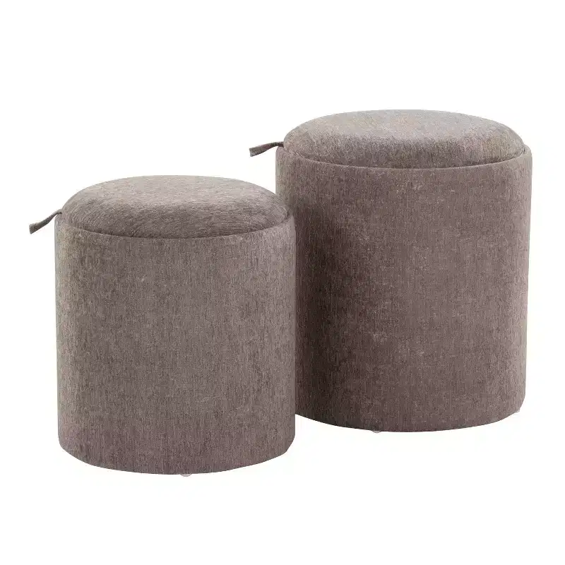 LumiSource Tray Nesting Ottoman Set Fabric/Natural Wood