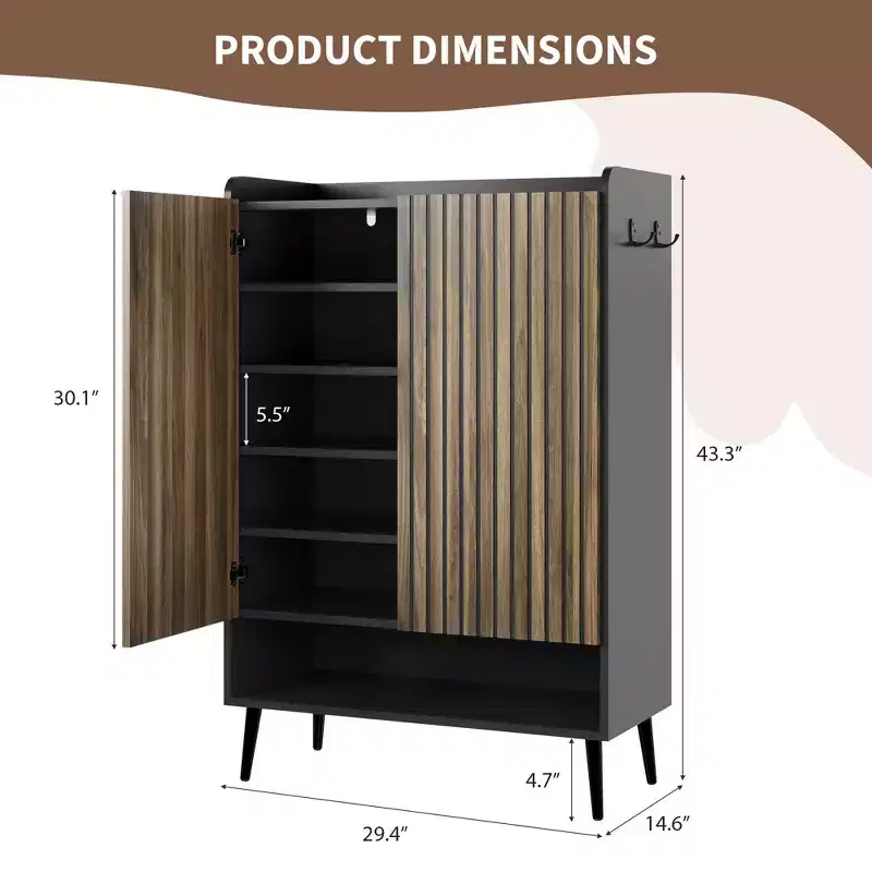 GustoWave Large Shoe Cabinet with 2 Doors, 6-Tier Entryway Shoe Storage Cabinet with Adjustable Shelves, Freestanding Shoes Rack Organizer