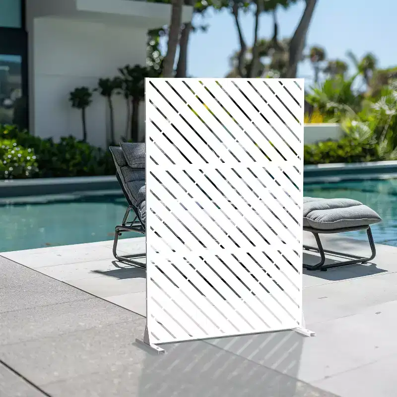 72 inch Rectangle Metal Galvanized Room Divider Freestanding Privacy Screen Garden Fence Outdoor White