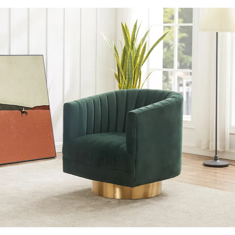 SAFAVIEH Couture Matejka Swivel Channel Tufted Barrel Chair - 28  W x 31  L x 30  H - 28Wx31Dx30H
