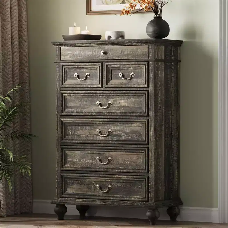 7-Drawer Oak Dresser, Farmhouse Chest with 3-Size Drawers for Bedroom & Nursery