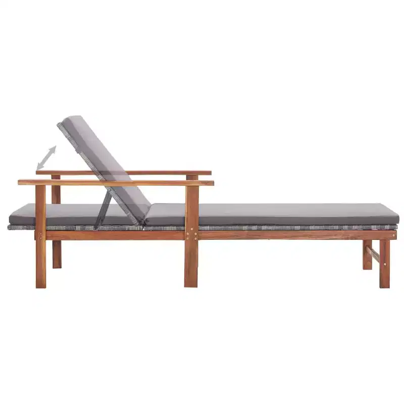 vidaXL Sunlounger Poly Rattan, Solid Acacia Wood Standard