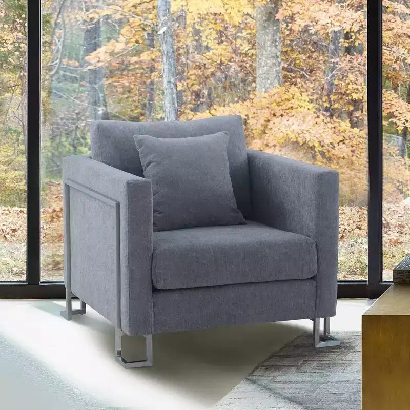 Heritage Fabric Upholstered Accent Chair:, Sturdy Frame, Metal Legs, Includes Toss Pillow