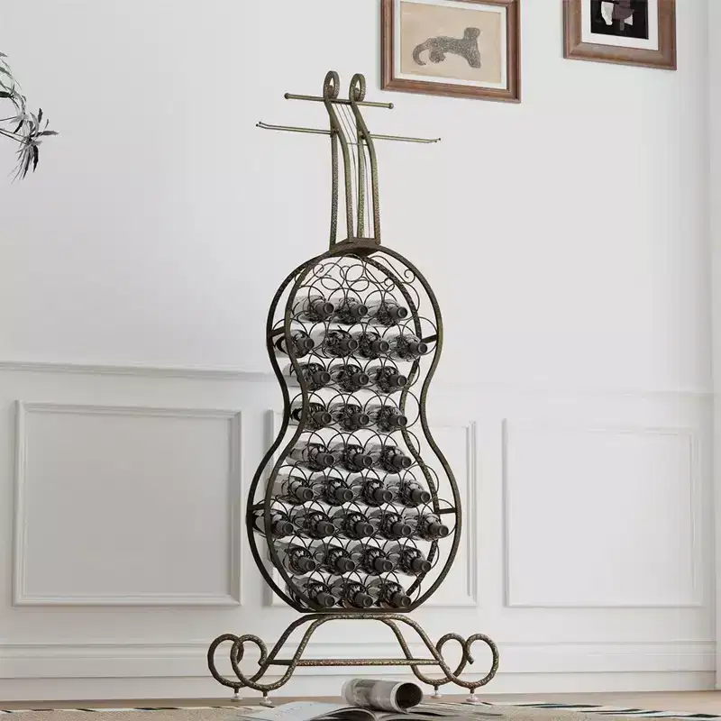 Cello Shape Wine Bakers Rack, 32-Bottle Freestanding Wine Rack With Storage Bottle, Wine Storage For Liquor And Wine, Organizer For Kitchen