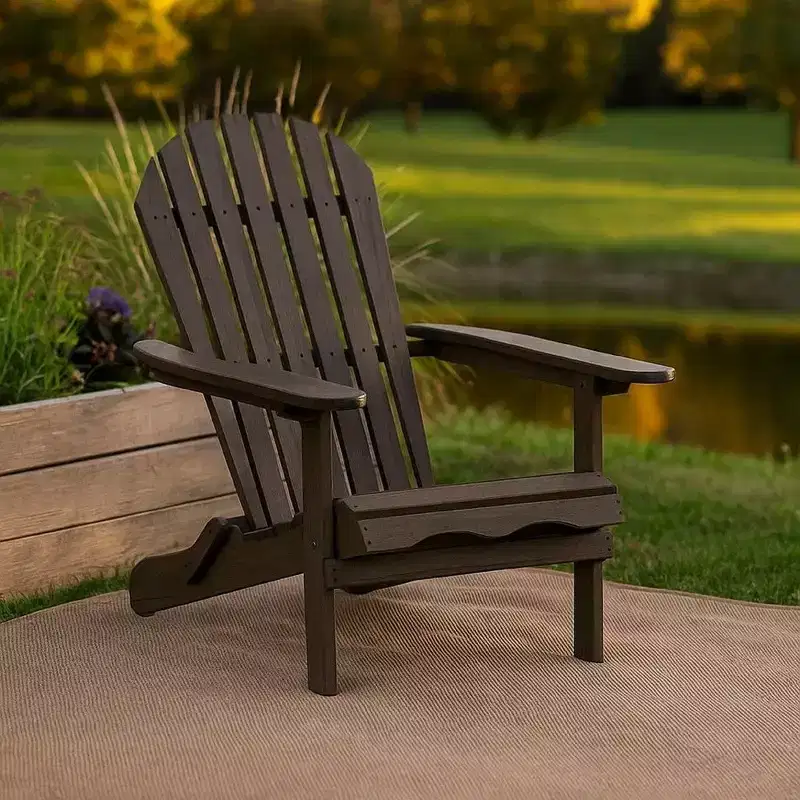 Royal Hampton Outdoor Adirondack Chair, Slatted Back, Weathered Gray Wood