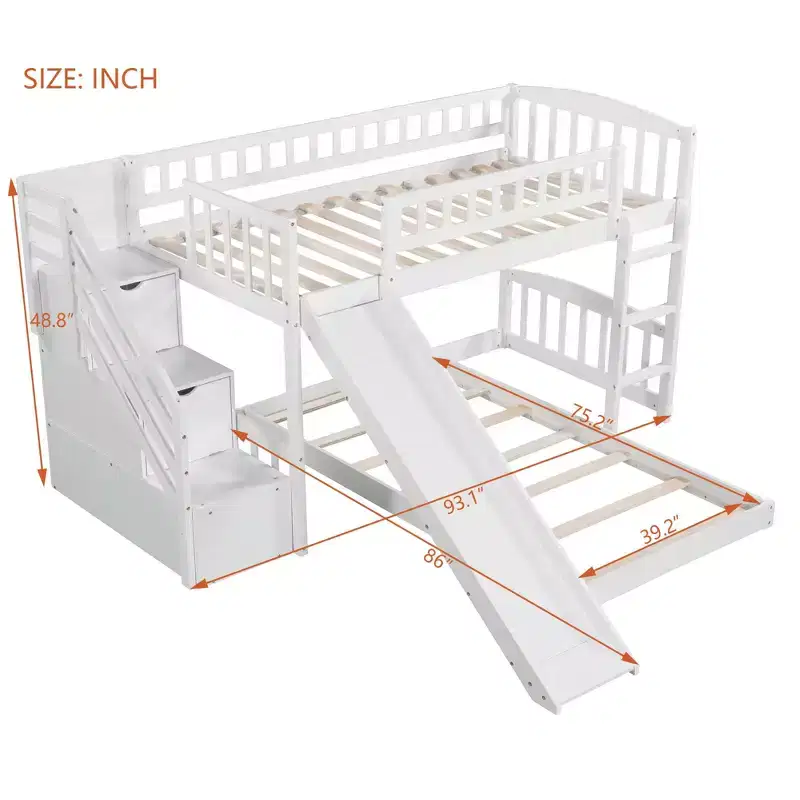 Luxystar Twin Over Twin Bunk Bed With 2 Drawers and Slide