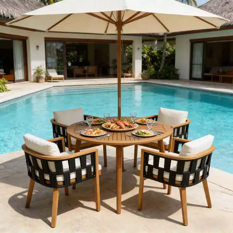 Christopher Knight Home Sachin Modern 5 Piece Acacia Wood Patio Dining Set with Round Slatted Table