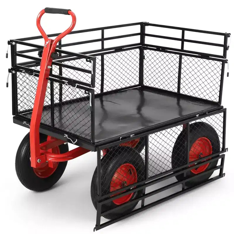 Heavy Duty Steel Garden Dump Cart, 880 lb, 10-Inch Wheels