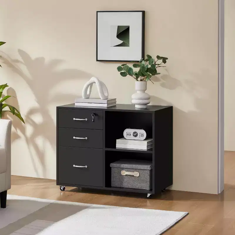 Vintage Rolling File Cabinet with 3 Drawers for Home and Office
