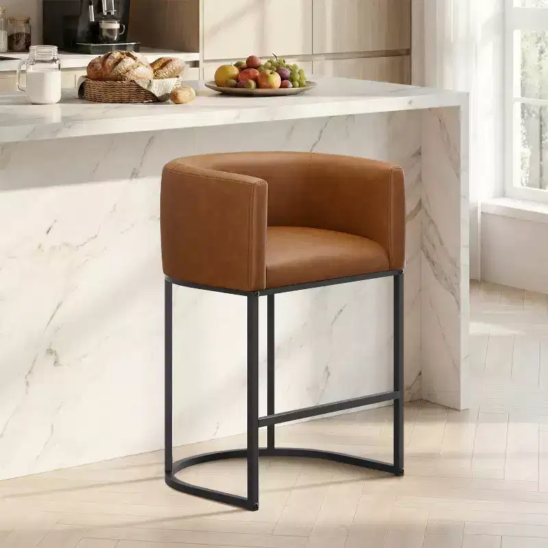 NEWLAYOUT Counter Height Bar Stools Set of 2, 24 Inch Seat Height Barstools for Dining Room, PU Leather Barstools