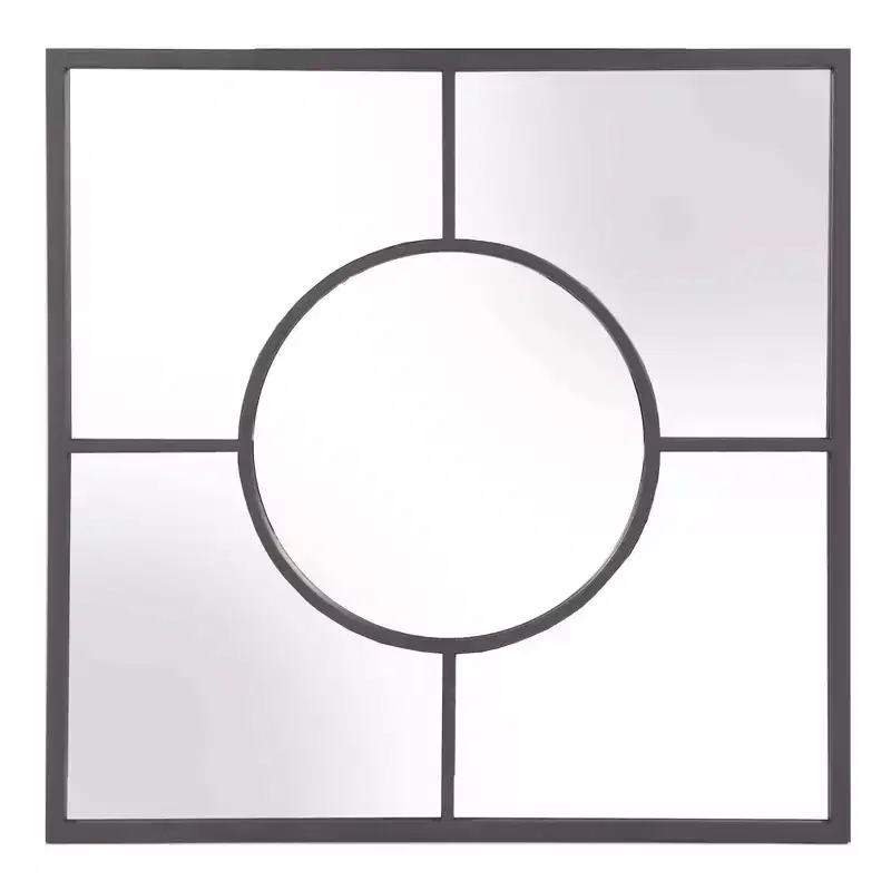 24"x24" Square Geometric Wall Mirror with Graphite Frame: Modern Decor, Metal, Wall Mount