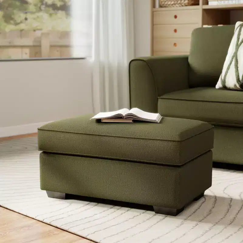 Roundhill Furniture Marvella Living Room Ottoman with Mosswood Chenille Upholstery